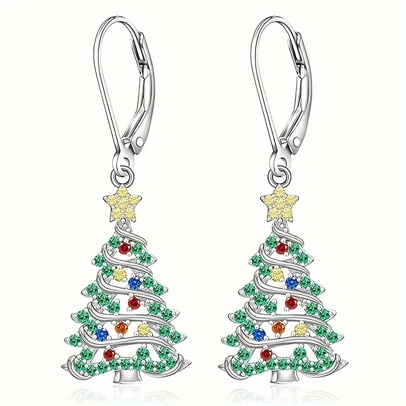 

1 Pair Of Women' Hoop Earrings And Creative Setting With Sparkling Synthetic Green Rhineston Gemstone Christmas Suitable For Banquet To Wear Christmas Fashion Gifts