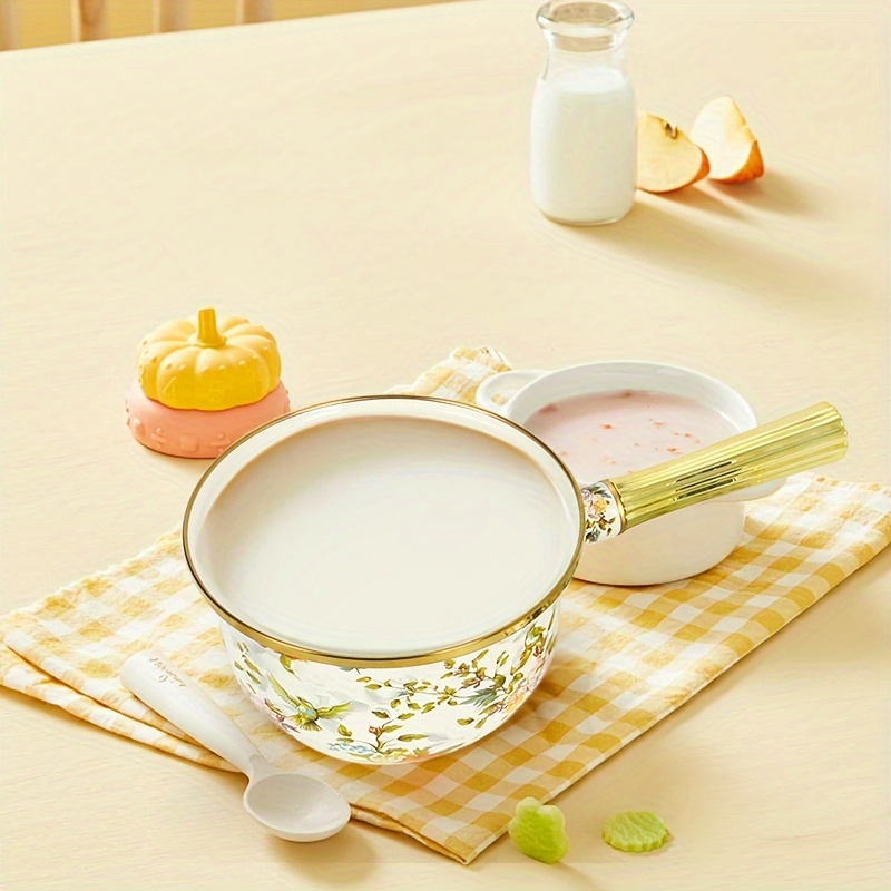 enamel golden handled milk pot induction compatible   cooking serving soups rice and     gift details 1