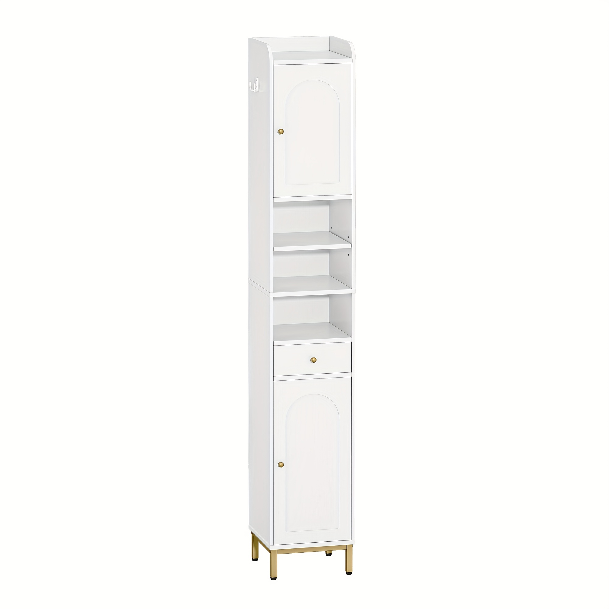 Bathroom Cabinet, Tall Bathroom Cabinet, Tall Bathroom With 2 Doors And Drawer, Open Compartment, Bathroom Cabinet With Adjustable Shelf For Living Room, Study, White