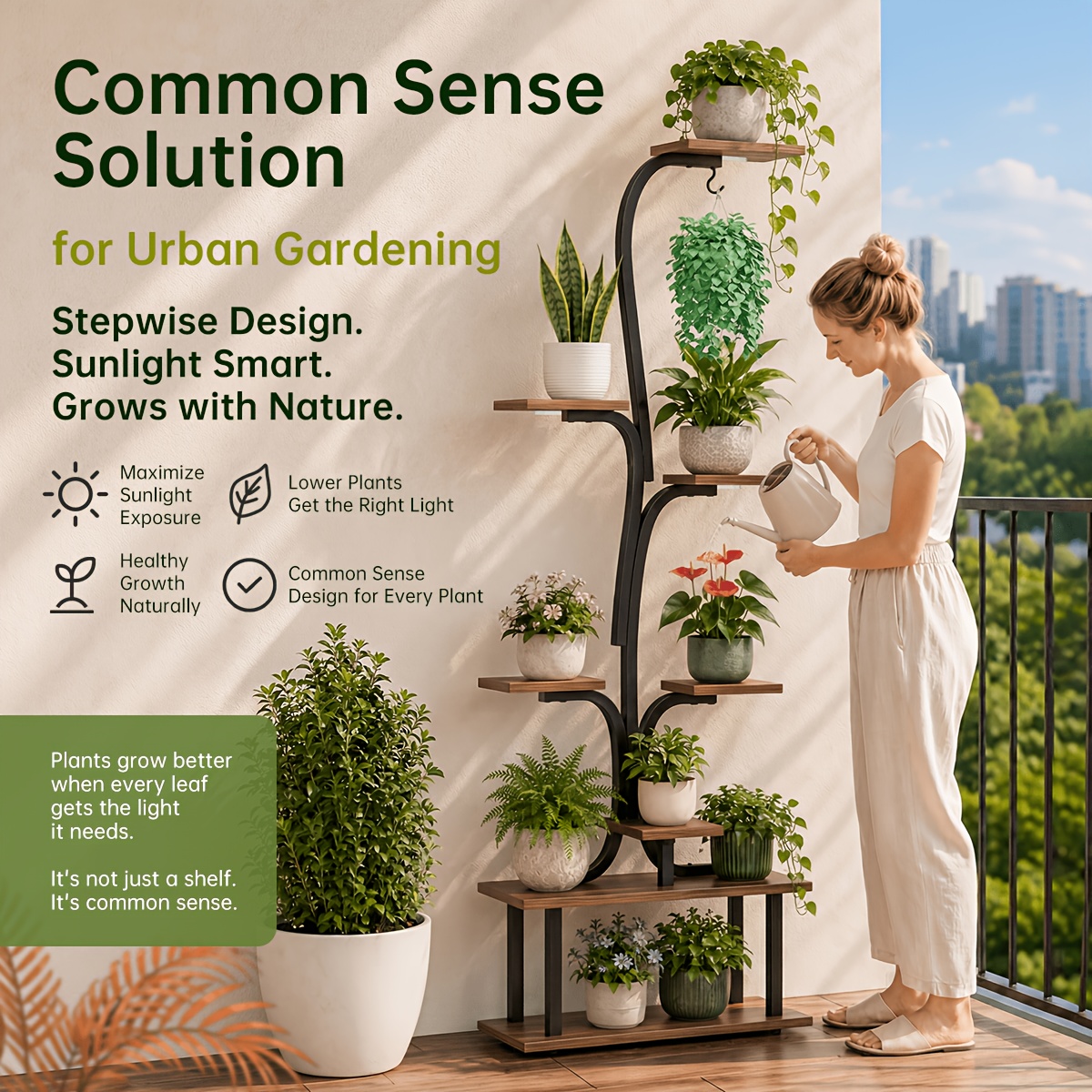 TEMU Plant Stand With Grow Lights, 1 Pack 8-tier Indoor Plant Shelf With Grow Lights, 63.7" Tall Metal Plant Stand With Wooden Boards, Corner Plant