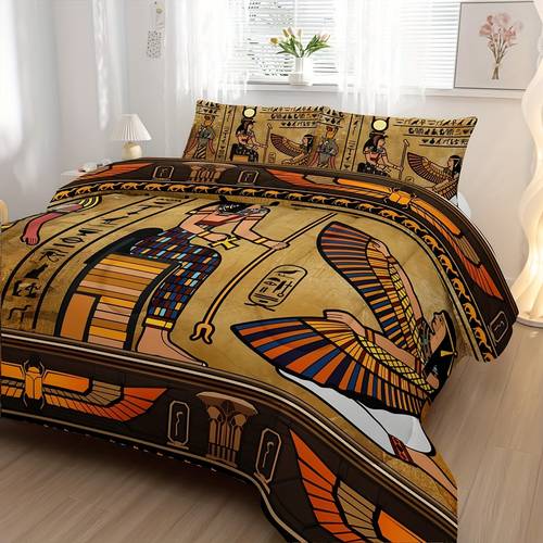 3pcs comforter set pharaoh pyramid printed quilt for bedroom decor 1 comforter and 2 pillowcases