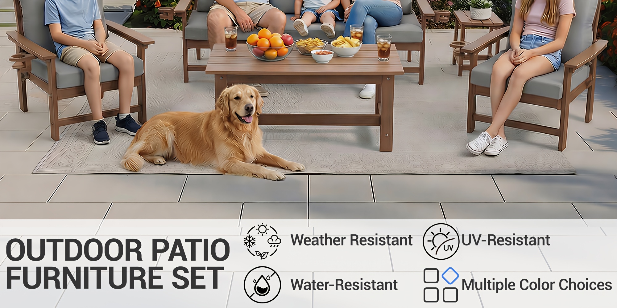 Outdoor Patio Furniture Set, 7pcs HDPE All Weather Free Combination Outdoor Furniture, Patio Conversation Sets W/ Sponge Cushions for Patio, Gaden, Yard Lawn Poolside
