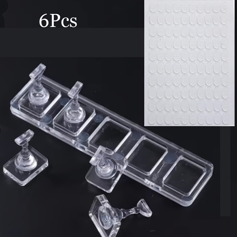 TEMU 5pcs Non-magnetic Nail Display Stands With 1pc Nail Tip Pad Special Glue Transparent Fingertip Holders Nail Practice Rack Finger Nail Art Rack
