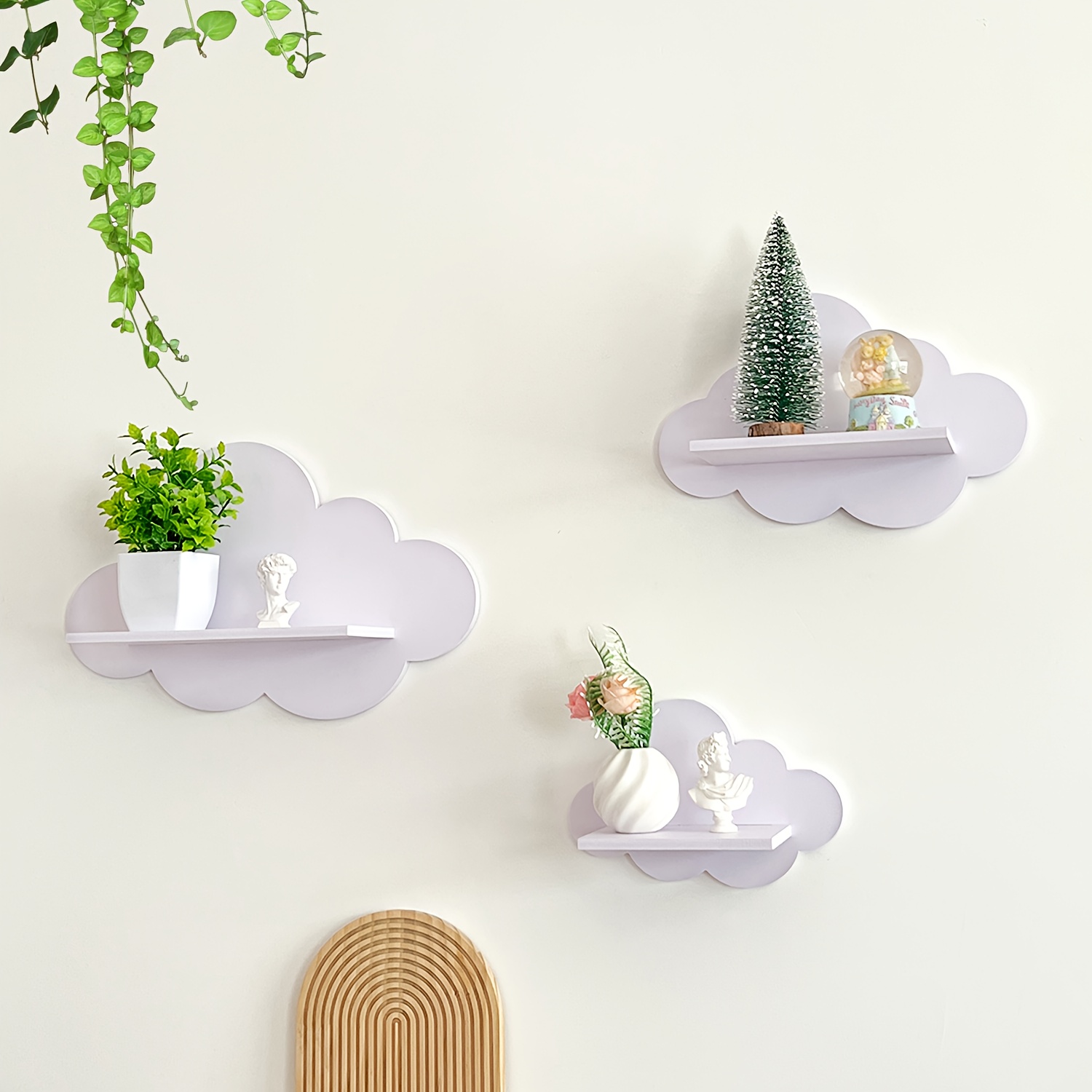TEMU 3pcs Étagère Murale Nuage - Étagères Ouvertes, Support Mural Flottant, Petite Étagère Flottante Blanche Ondulée, Organisateur de Rangement d' ,