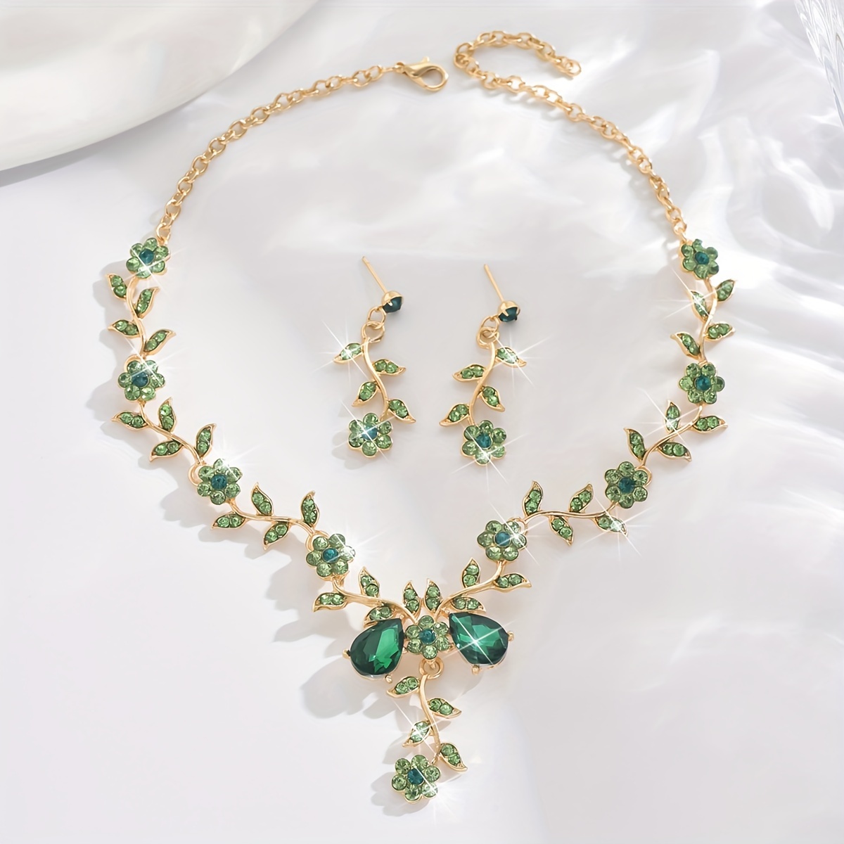 Juego de Collar y Pendientes con Forma de Flor de Estrás para Novias, Conjunto de Joyería Nueva y a la Moda para Mujeres - 3 Piezas