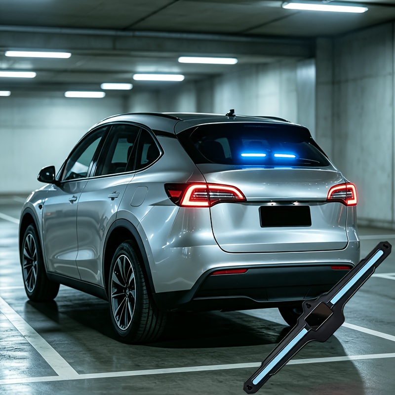 TEMU Accessorio decorativo per finestrino triangolare in vetro con luce blu a LED solare intelligente per auto