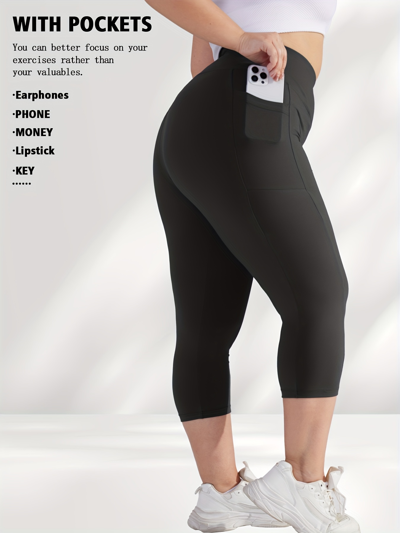 Women'S High-Waisted Side Pockets 7-Inch Pants - Stretchy, Comfortable, and Stylish for Spring/Summer/Fall - Solid Color, Slim Fit, Side Pockets for Everyday Comfort, Casual Wear Pants | Highwaisted Leggings | Stretchy Fabric