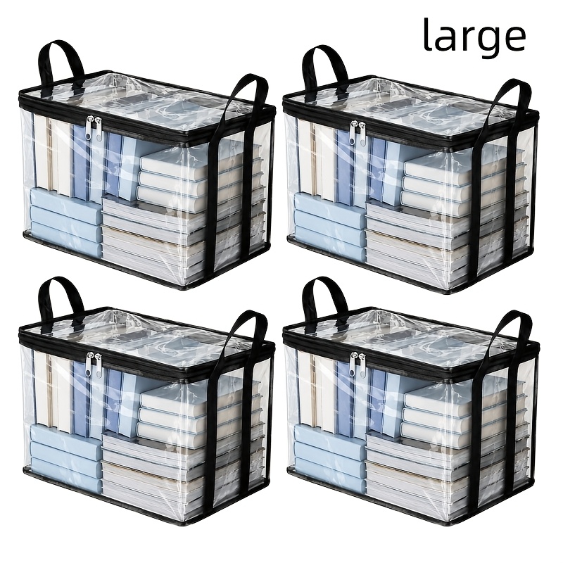 Image of 4pcs Heavy Duty Transparent Book Storage Boxes - A Must-have For Classrooms, Homes, And Old Book Organizers. Transparent, Foldable Book Bags For Student Desktops