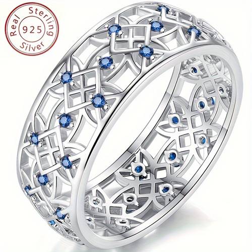925 sterling silver inlay blue super zirconia wedding ring niche design ring jewelry