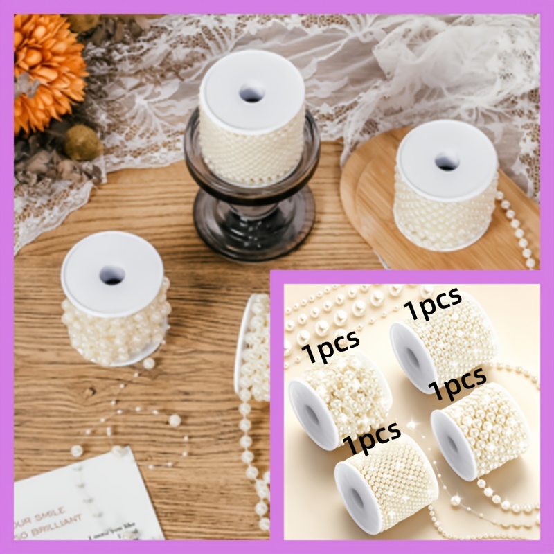 TEMU 1 Pack Of Cream White 4 Rolls, 1 Roll Each, Pearl Bead Chains, Total Length 4 Meters, Artificial Pearl Bead Chains, White Ivory Bead Strands,