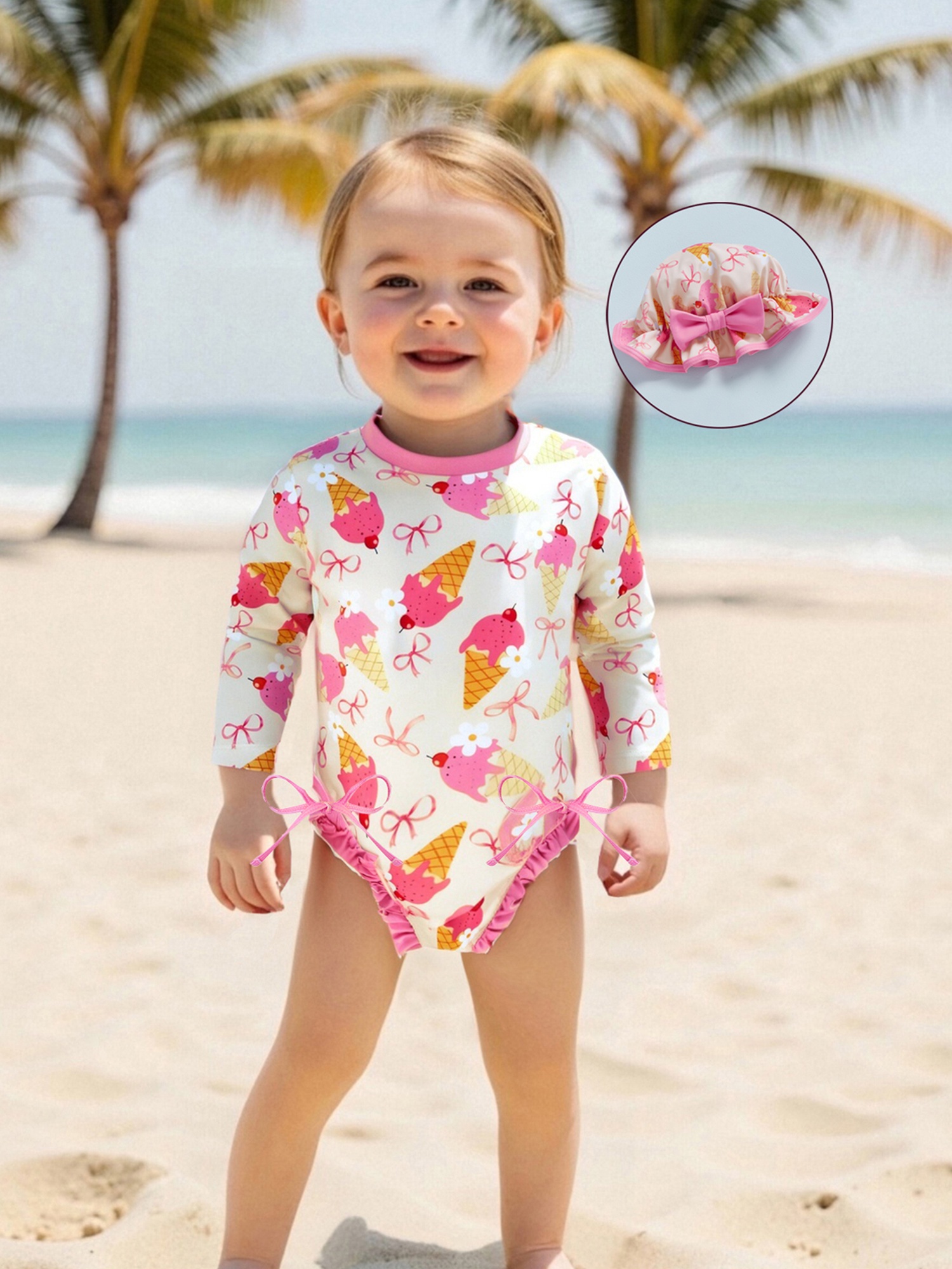 baby girls swimsuit ice cream/strawberry print bikini hat Temu