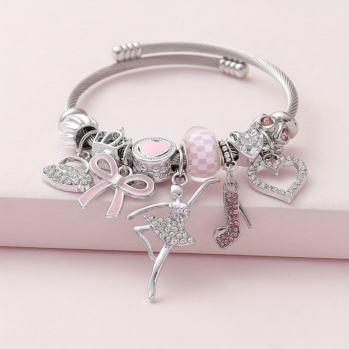 TEMU ouvert avec des perles, une peinture de cœur rose et douce, une papillon, une danseuse de ballet, un de cœur, convient aux femmes pour , les