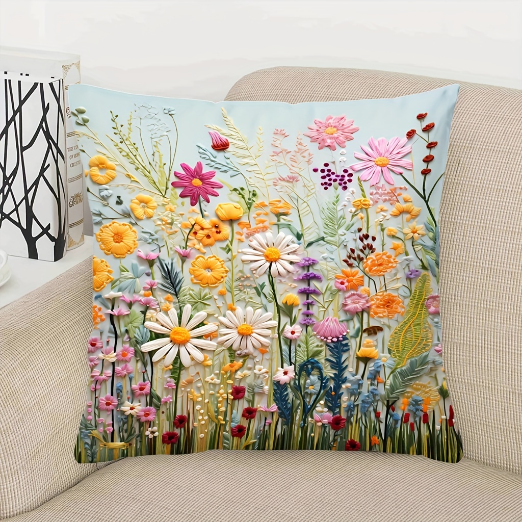 

1pc, Vitality Plant Flower Pattern Pillow Case - Modern Rural Cushion Cover, Sofa Bed, Car Living Room, Home Decoration Room Decoration, No Pillow Case, 18 * 18 Inches