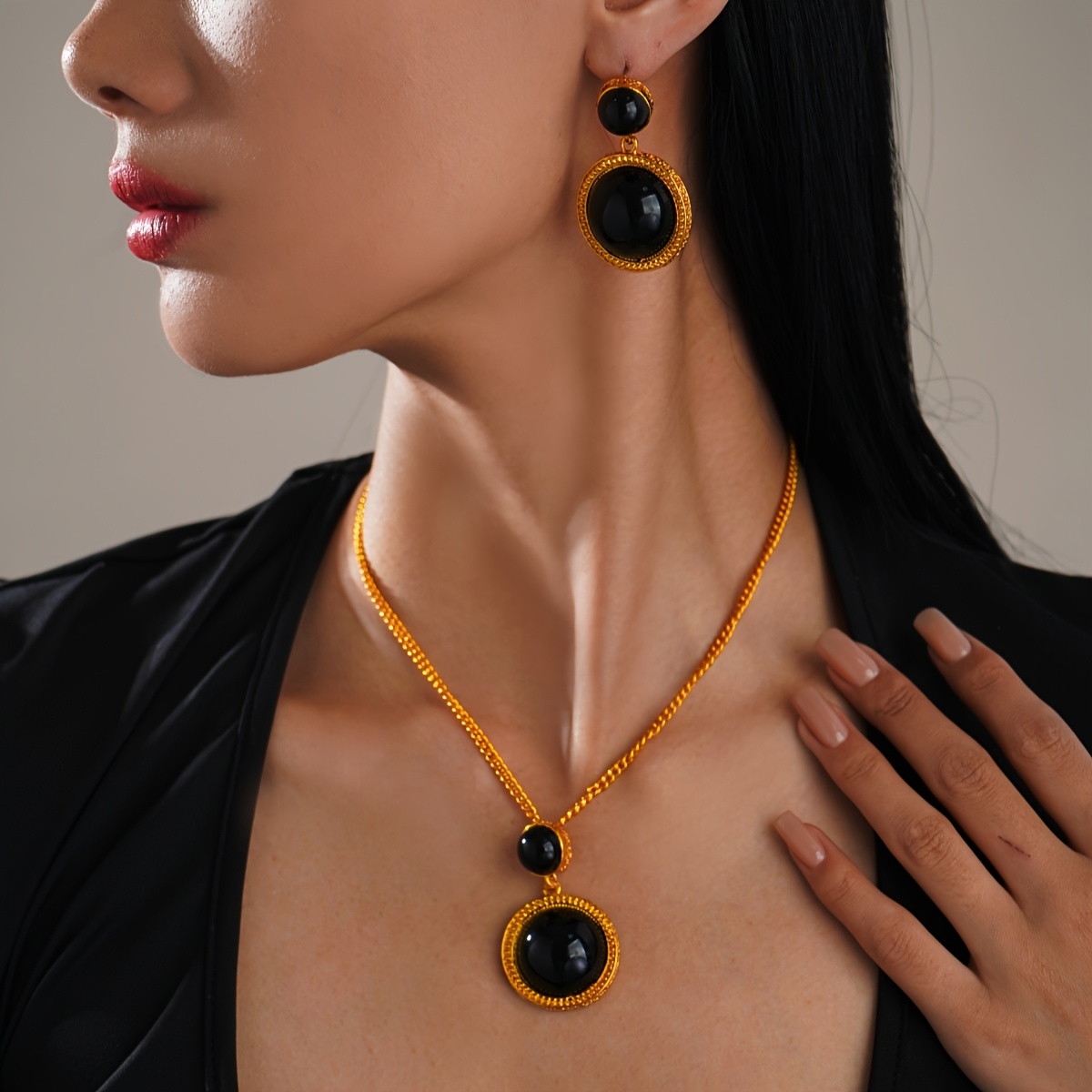 Geometric Acrylic & Metallic Earrings Necklace Set Jewelry