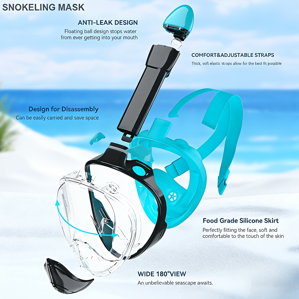 1pc JoyMaySun Full Face Snorkeling Mask with Camera Holder - Anti-Fog & Leakproof 180° Panoramic Goggles, Large Frame Silicone Swim Glasses Set for Adults, Scuba, Snorkeling, Freediving (No- Design)