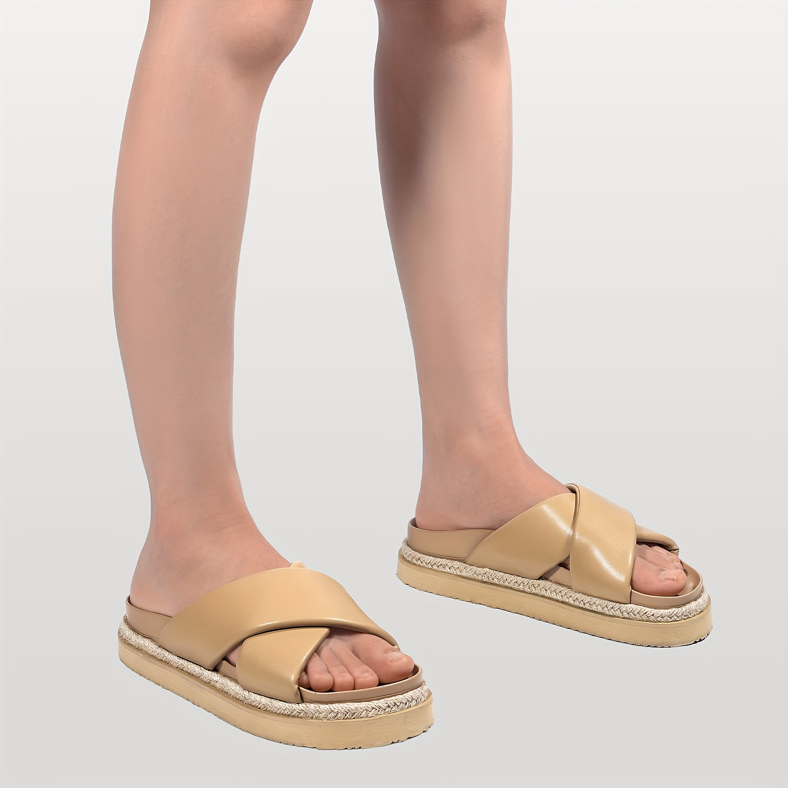 womens platform sandals slip on open toe beach slides with cushioned eva sole non slip cross strap platform shoes for casual formal everyday vacation   footwear formal sandals crisscross strap design durable pu cover Product details 0
