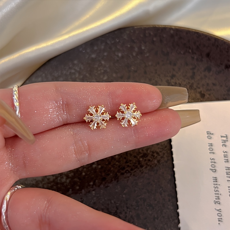 Snowflake Shaped Rhinestone Earrings, 925 Sterling Silver
