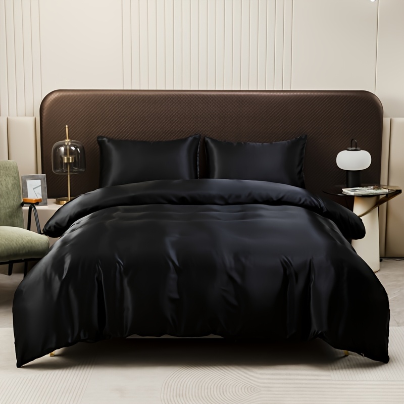 3pcs High-end Satin Solid Color Duvet Cover Set (1pc Duvet Cover And 1 Pair Pillowcases), Fabric Smooth Texture, Polyester Fiber Breathable Holes, , No Pilling, No Fading, Machine Washable Real Shot