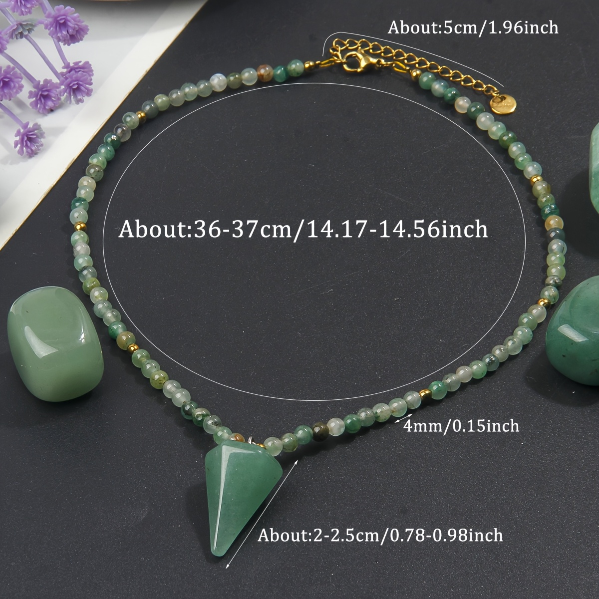 Natural Stone Green Dongling Necklace with Vintage Cone-Shaped Pendant
