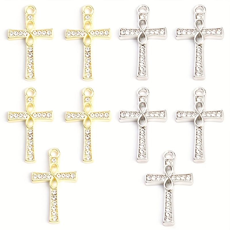 Image of 10pcs Set Creative Figure-8 Design Rhinestones Inlay Cross Pendants, Men And Women Fashion Keychain Clothing Decorations Diy Alloy Charms