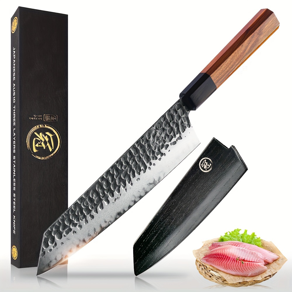 

9 Inch Kiritsuke Chef Knife Japanese Handmade Forged Pro Sharp Kitchen Knife, Aus10 High Carbon 3-layer Steel Meat Vegetable Sushi Knife (rosewood Handle & Gift Box)
