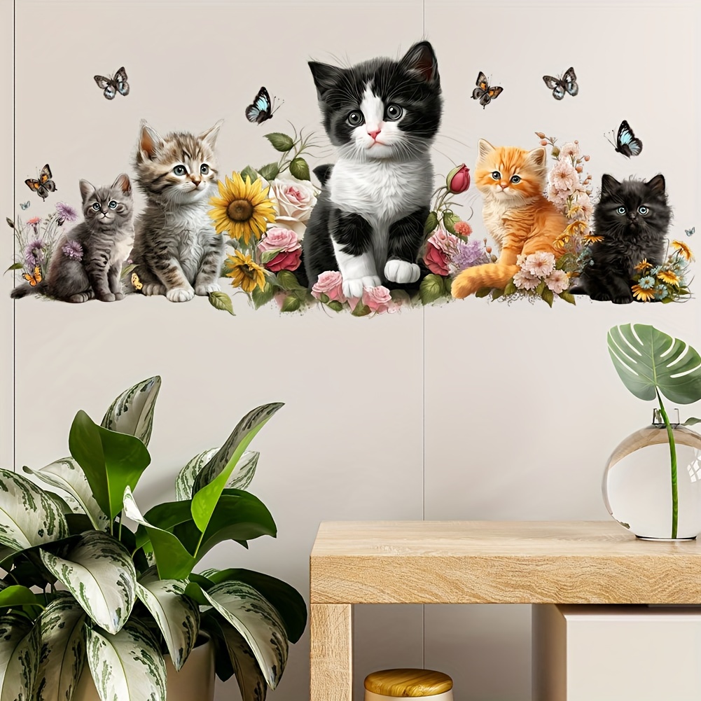 Image of Cartoon Cute Cat Wall Stickers, Self-adhesive Fun Stickers, Bedroom Decoration Wallpaper, Self-adhesive Warm Wallpaper