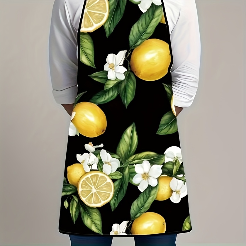 TEMU 1 Lemon Flower Apron - Lemons With Green Leaves And White Flowers, Shiny Fiber, 60*80cm For Cooking & Stylish Kitchen Decor | Vibrant Kitchen