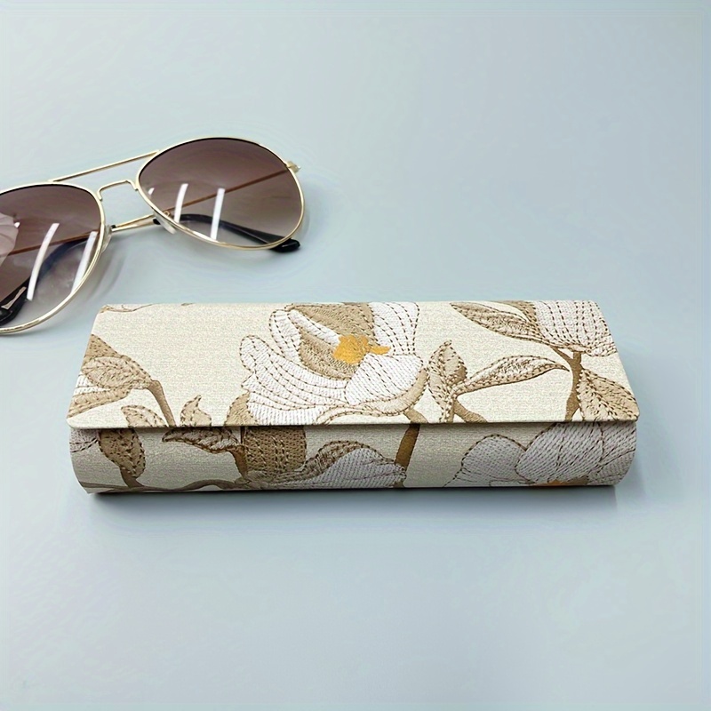 floral print luxury hard eyeglass case with magnetic leather closure fashion sunglass storage box high quality   protective holder details 12