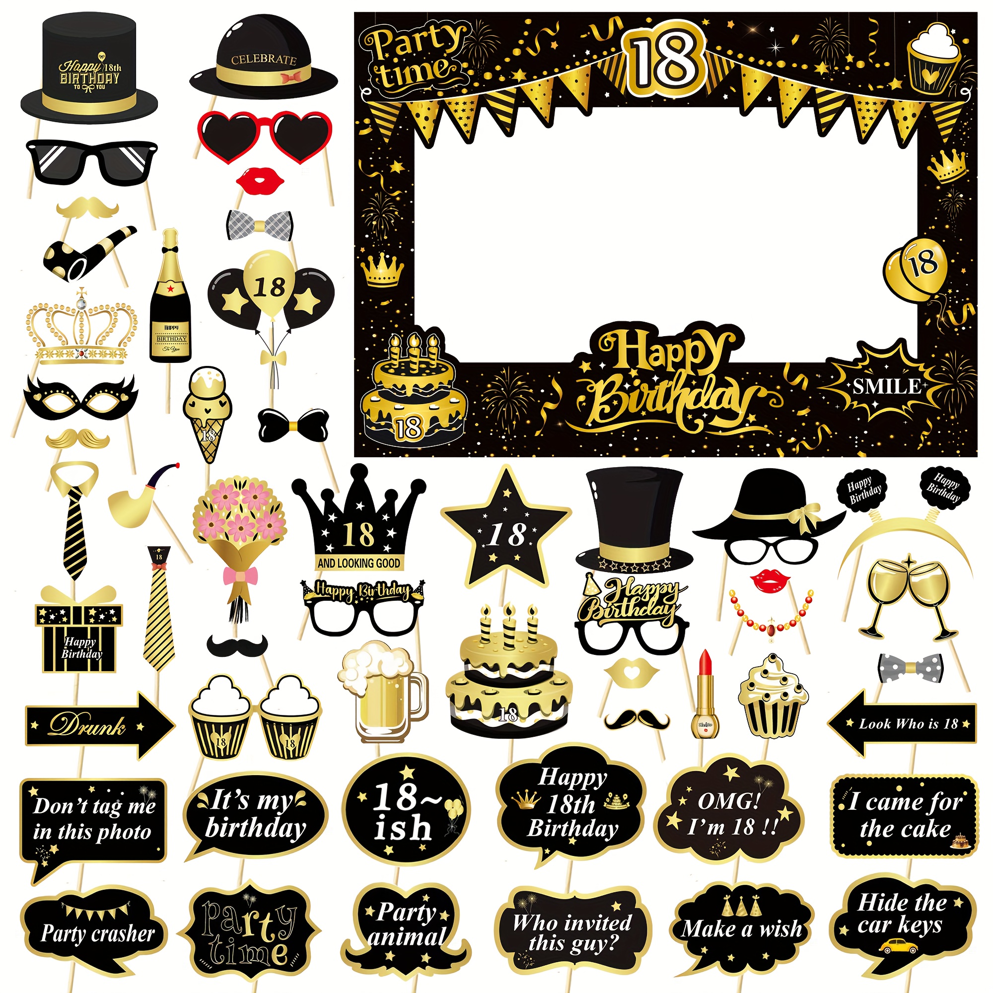 Image of 35pcs Black And Golden Birthday Theme 18th,21st,30th,30th,40th,50th,60th Paper Photobooth Prop And Frame For Borthday Party Decoration 34 Photobooth Prop,1 Frame
