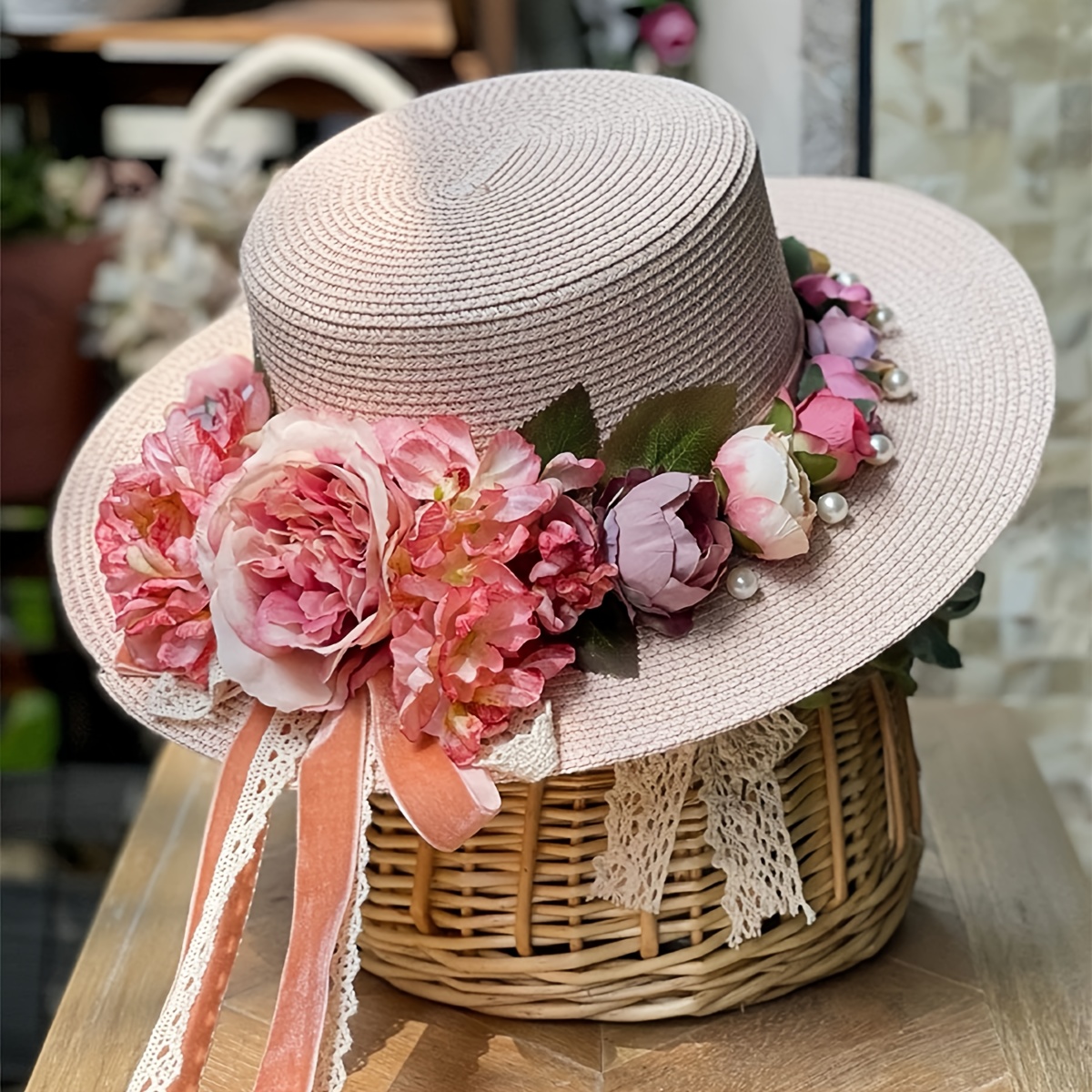 Beautiful Floral Rose Sun Hat Barbiecore Floral Hat | Pink Dream Picnic Hat | Statement  main image 4