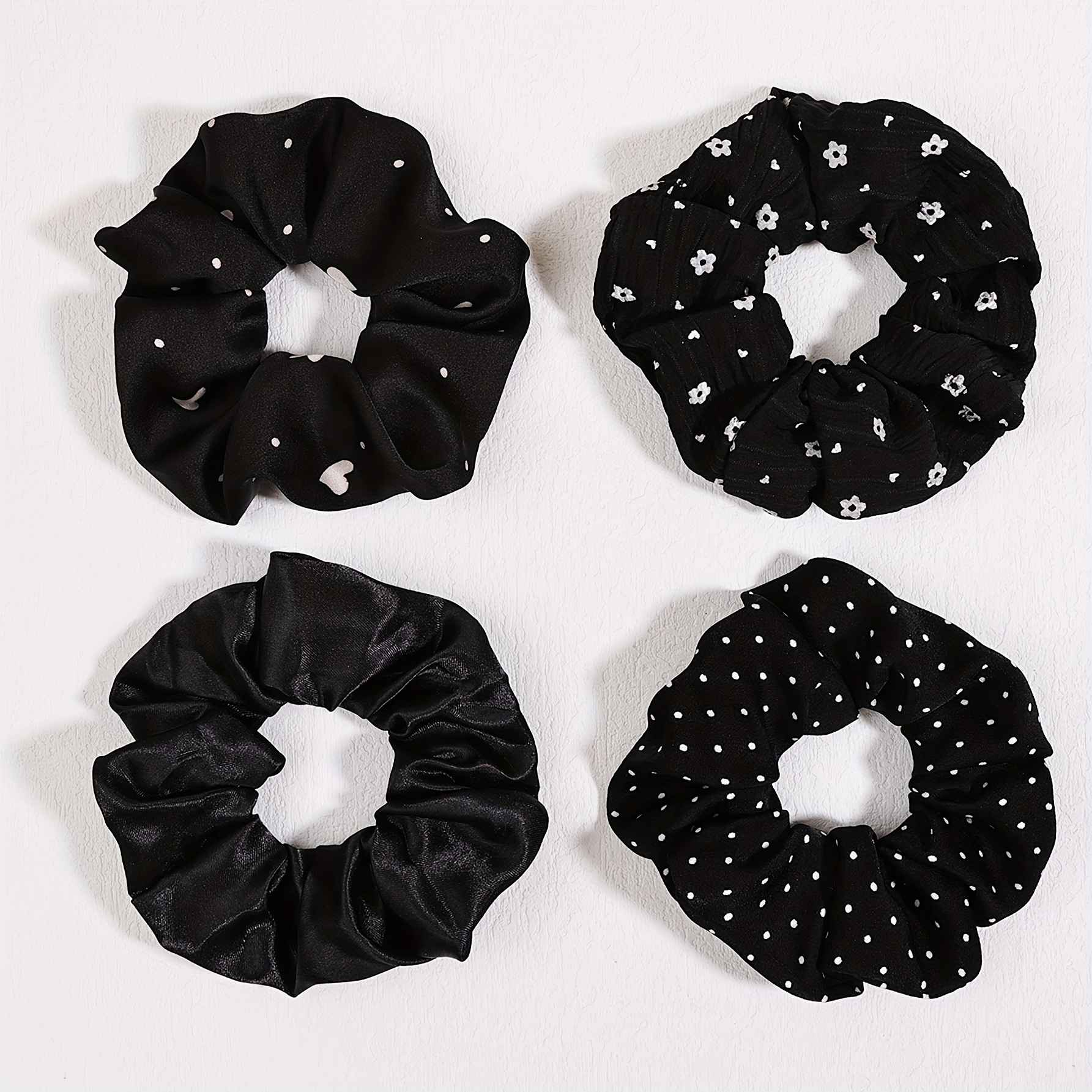 E-shop 4 Stück Satin-Haargummis mit -Blumenmuster, Haaraccessoires für Damen Frauen