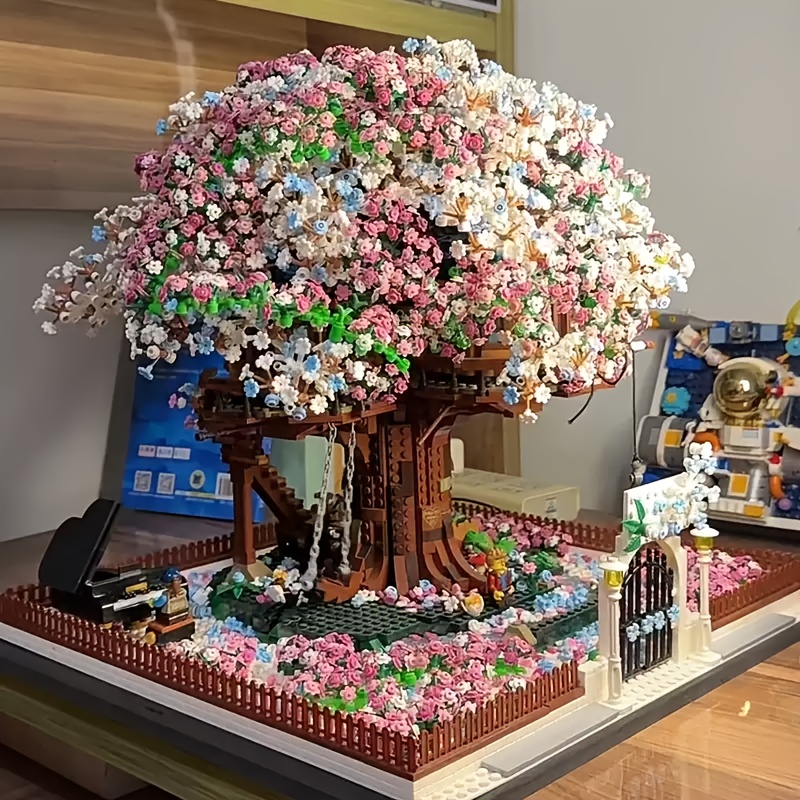   cherry   treehouse diy model with 2700+ parts -   miniature tree,   & green leaves,   or birthday gift for home decor enthusiasts, miniature treehouse 0