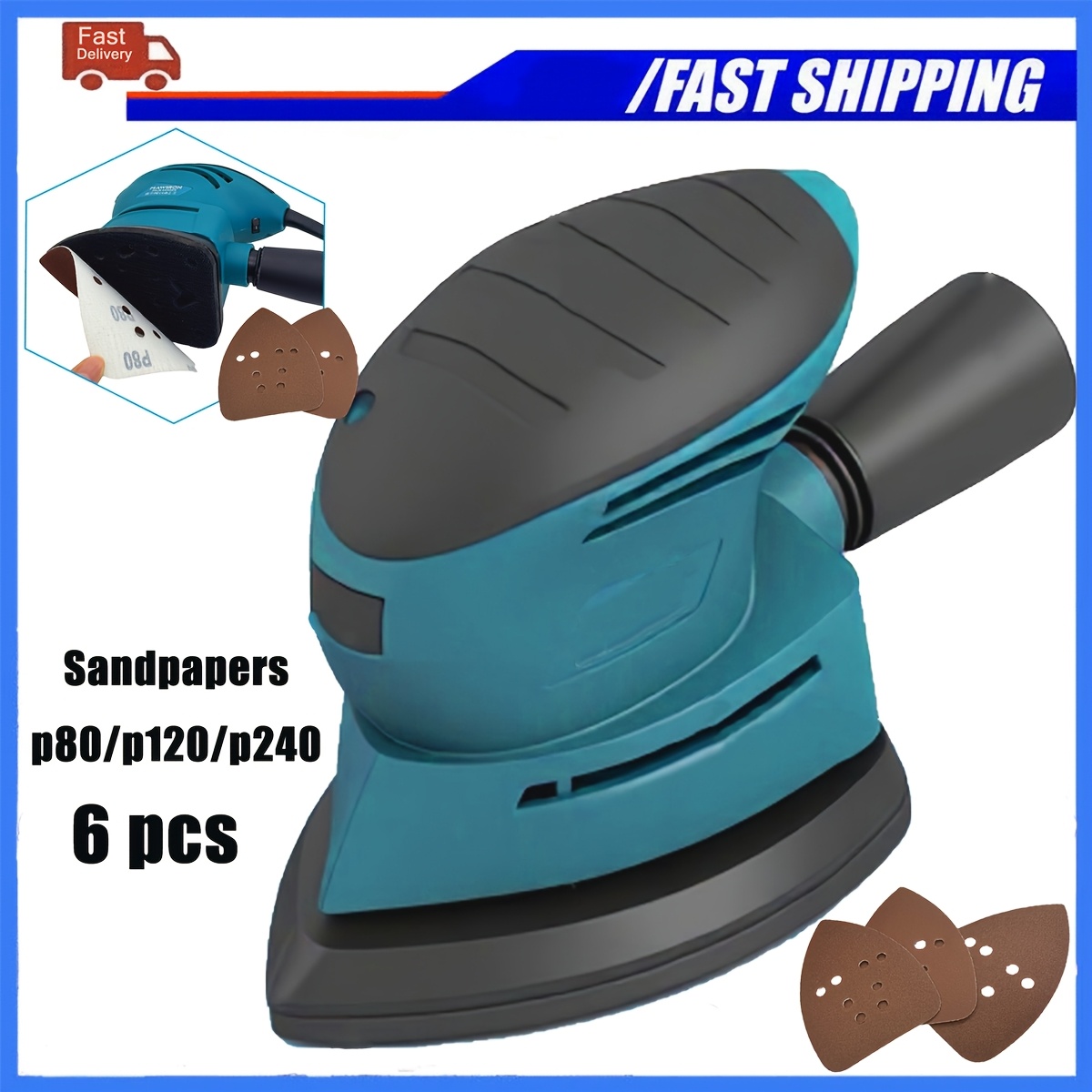 Wired Electric Detail Mouse Sander With 6pcs Sandpaper Assortment (80/120/240 Grit) - Sanding Machine With Built-in Dust Collector, Ideal Sanding On Wood, Metal, Stone, And Diy Craft Projects