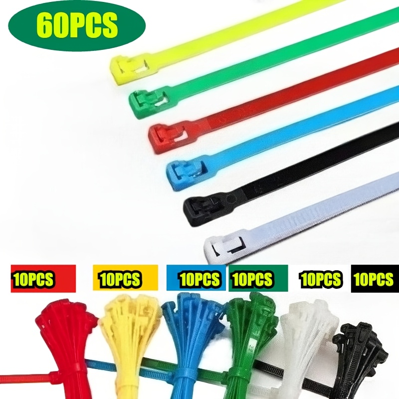 E-shop 120 Stk./60 Stk. Robuste, farbige, wiederverwendbare Kabelbinder aus Nylon, geeignet für den Außenbereich, lösbare und entfernbare Kabelbinder,