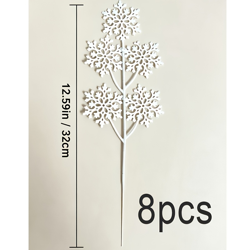 TEMU Premium Christmas Decorations Artificial White Snowflake Picks 12.59in/32cm Reusable Waterproof Floral Stems For Wreath Xmas Tree Ornaments