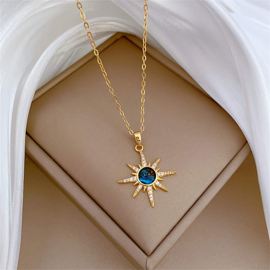 1pc fashion starburst pendant necklace copper with synthetic cubic zirconia stainless steel chain elegant gift for wife and daughter anniversary and birthday accessory Product details 3