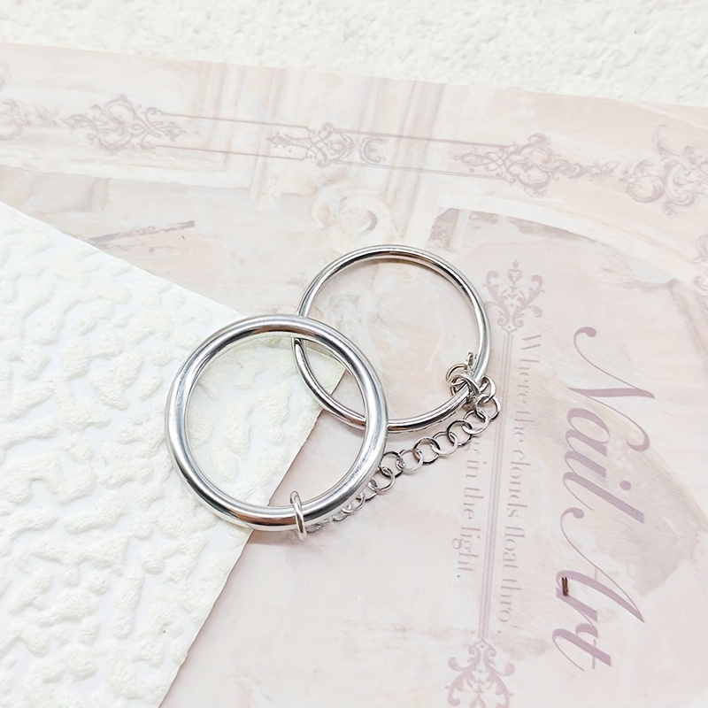3 Stackable Rings Double Hoop & Chain Stainless Steel Bohemian Jewelry