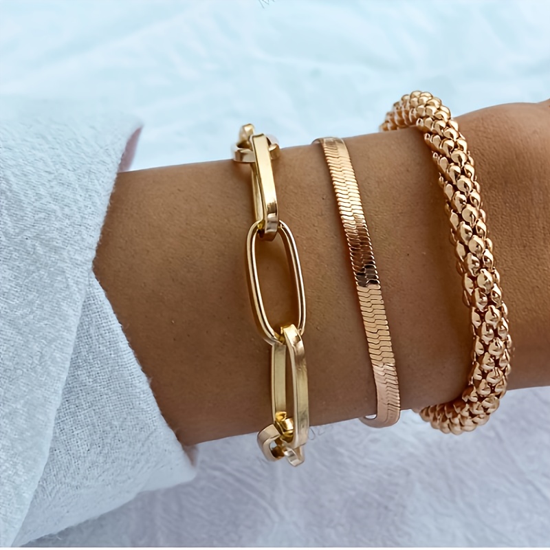 

3pcs Fashion Snake Bone Bracelet Set For Women, Classic And For