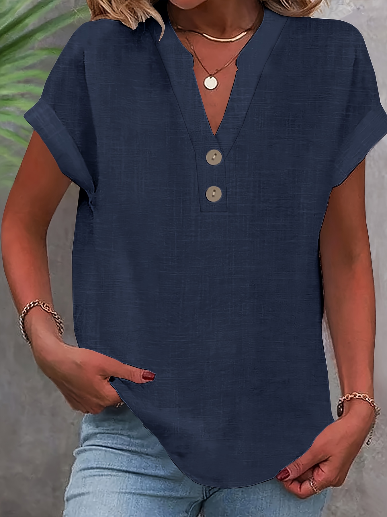 spring summer womens solid color new style short sleeve elegant versatile top