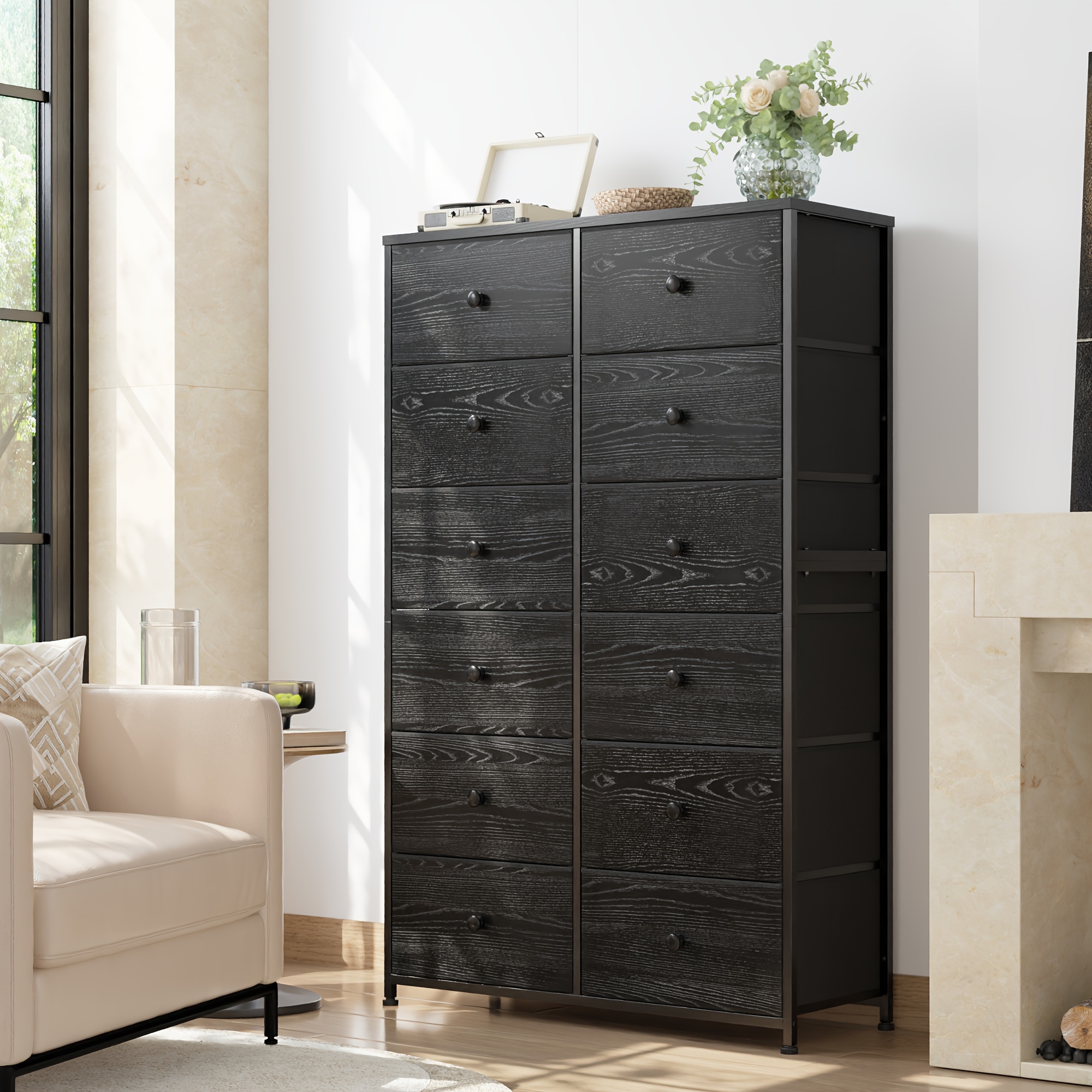 

Tall Dresser, Dressers & Chests Of Drawers, Dresser For Bedroom, Dresser, Black Dresser, 12 Drawer Dresser, Fabric Dressers With Wood Top And Metal Frame