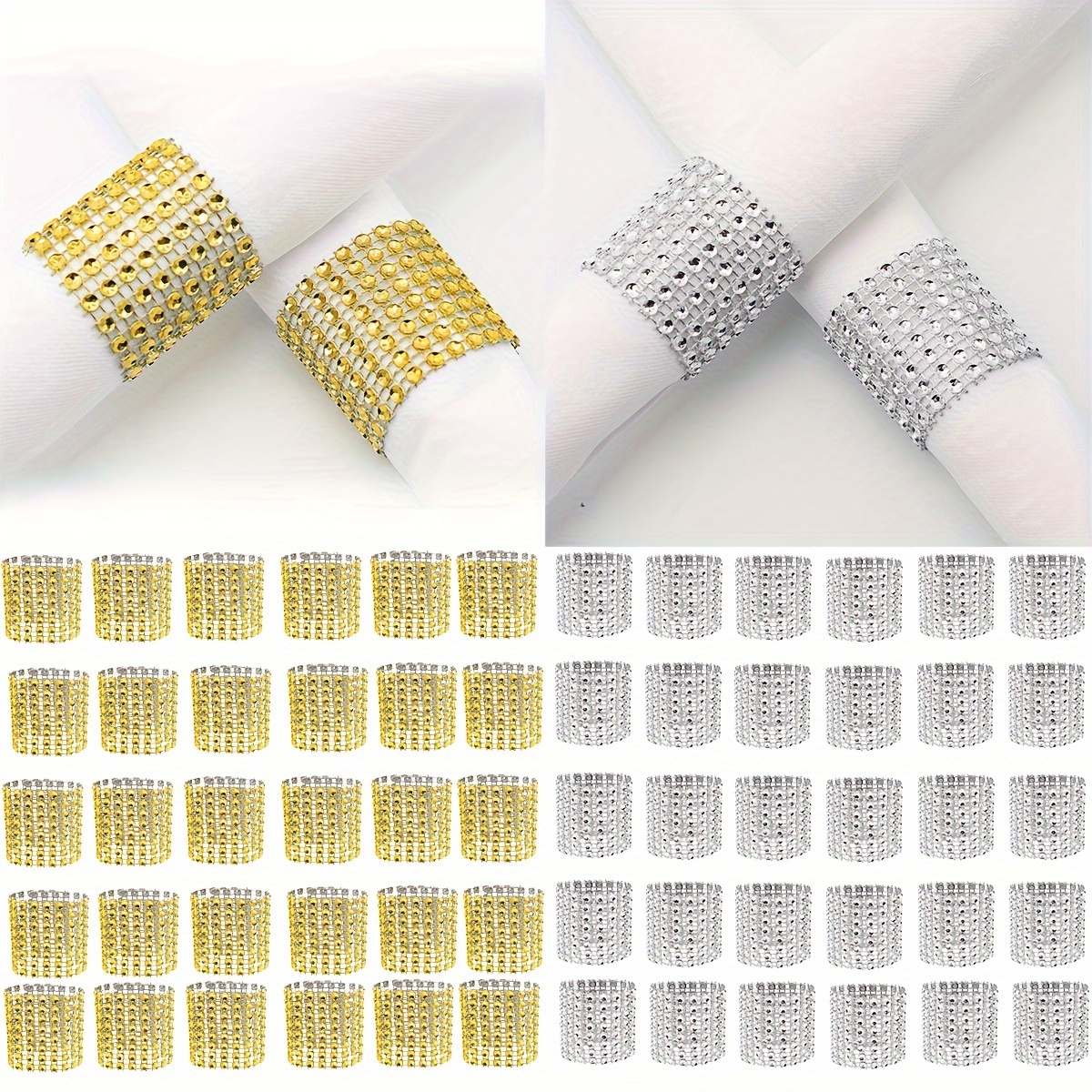 

Set Of 30 Napkin Rings, Plastic Napkin Rings In Golden/silvery, Shiny Golden/silvery Napkin Clips, Suitable For Anniversaries, Birthdays, Parties, Weddings, And Banquets