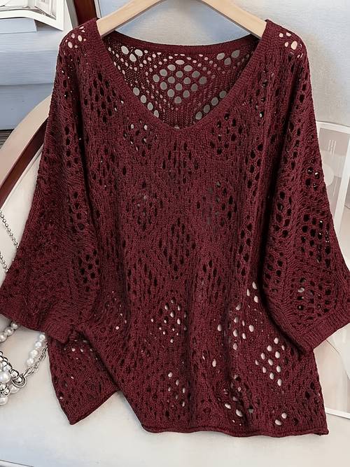 item picture plus size plus size plus size womens flower loose hollow round neck pullover long sleeve sweater