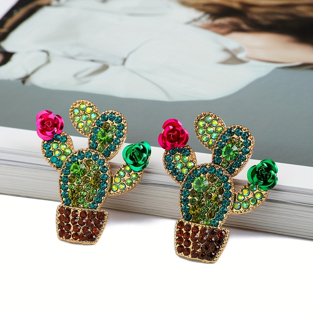Pendientes de tachuelas de cactus realistas para mujer - Joyería de cactus bonitos para uso diario y fiestas, pendientes de planta en maceta (sin recubrimiento), regalo para todo el año para cumpleaños y eventos especiales