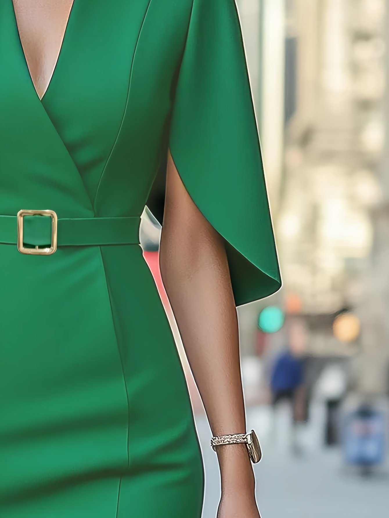 emerald green cocktail dress with wide belt Dark Green V-neckline High Low Short Wedding Party Dress, Green Formal –  Cutedressy main image 0