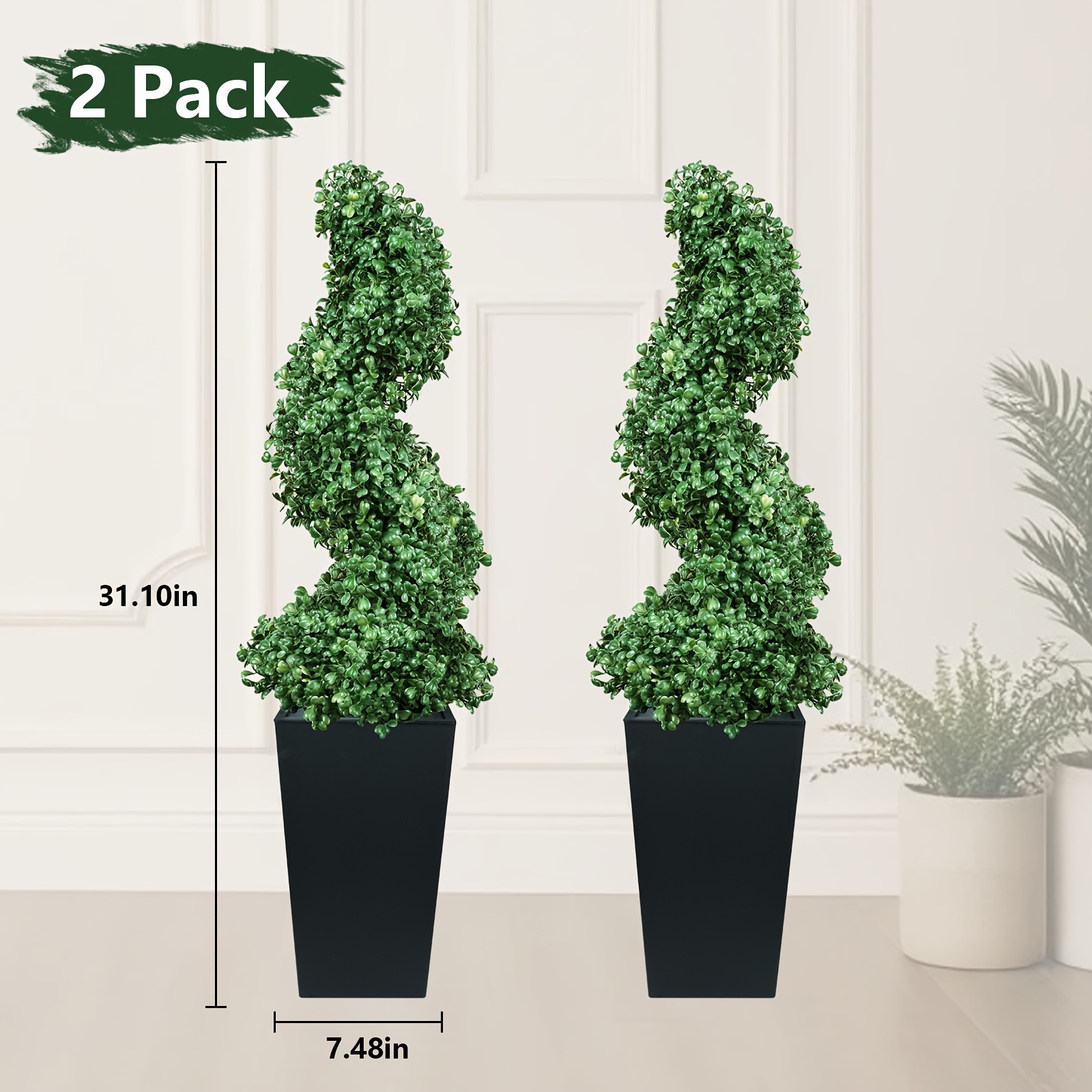 TEMU 2pcs Artificial Boxwood Spiral Topiary Tree For Outdoor Indoor, 31.1inch/60.2inch Uv-resistant All-year Green Fake Plant, Realistic Faux Shrubs