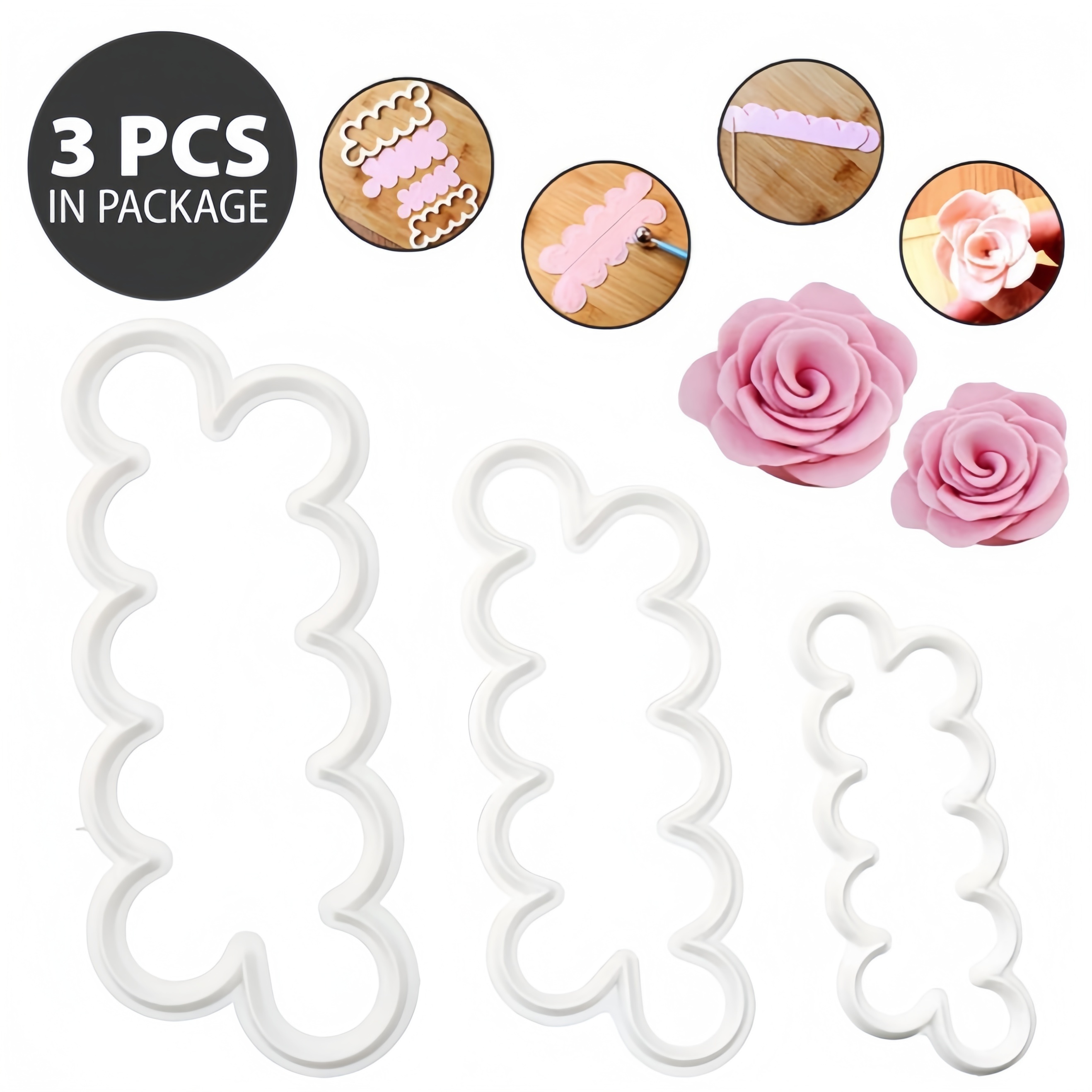 

3pcs Rose Flower Fondant Embossing Cutter Set - Plastic Cake Decorating Petal Mold For Sugarcraft, Cookies, Edible Decorations - Uncharged Baking Tool For Diy Cake, Cupcake, Dessert Embellishment