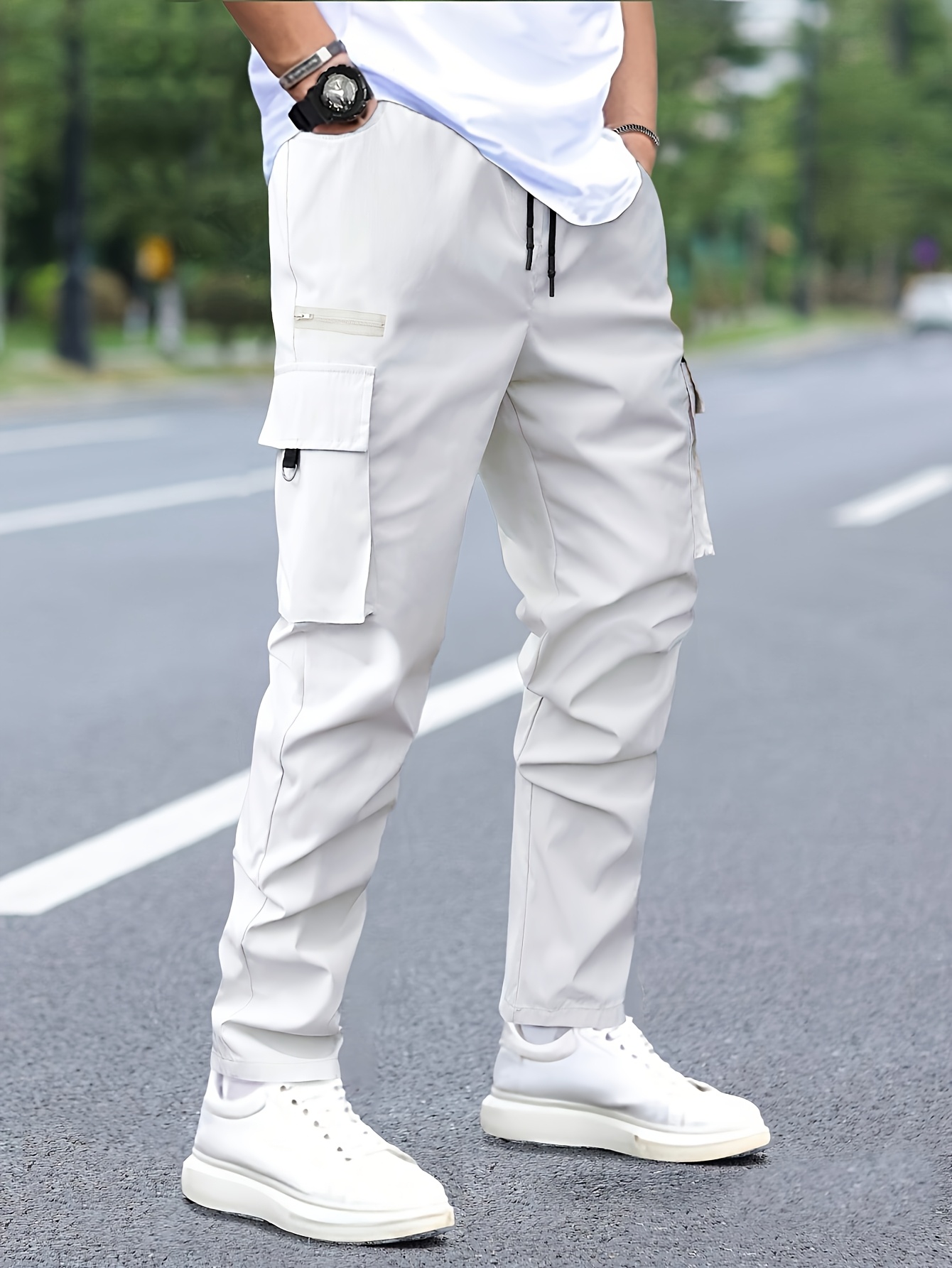 men's streetwear cargo pants drawstring waist multiple - Temu