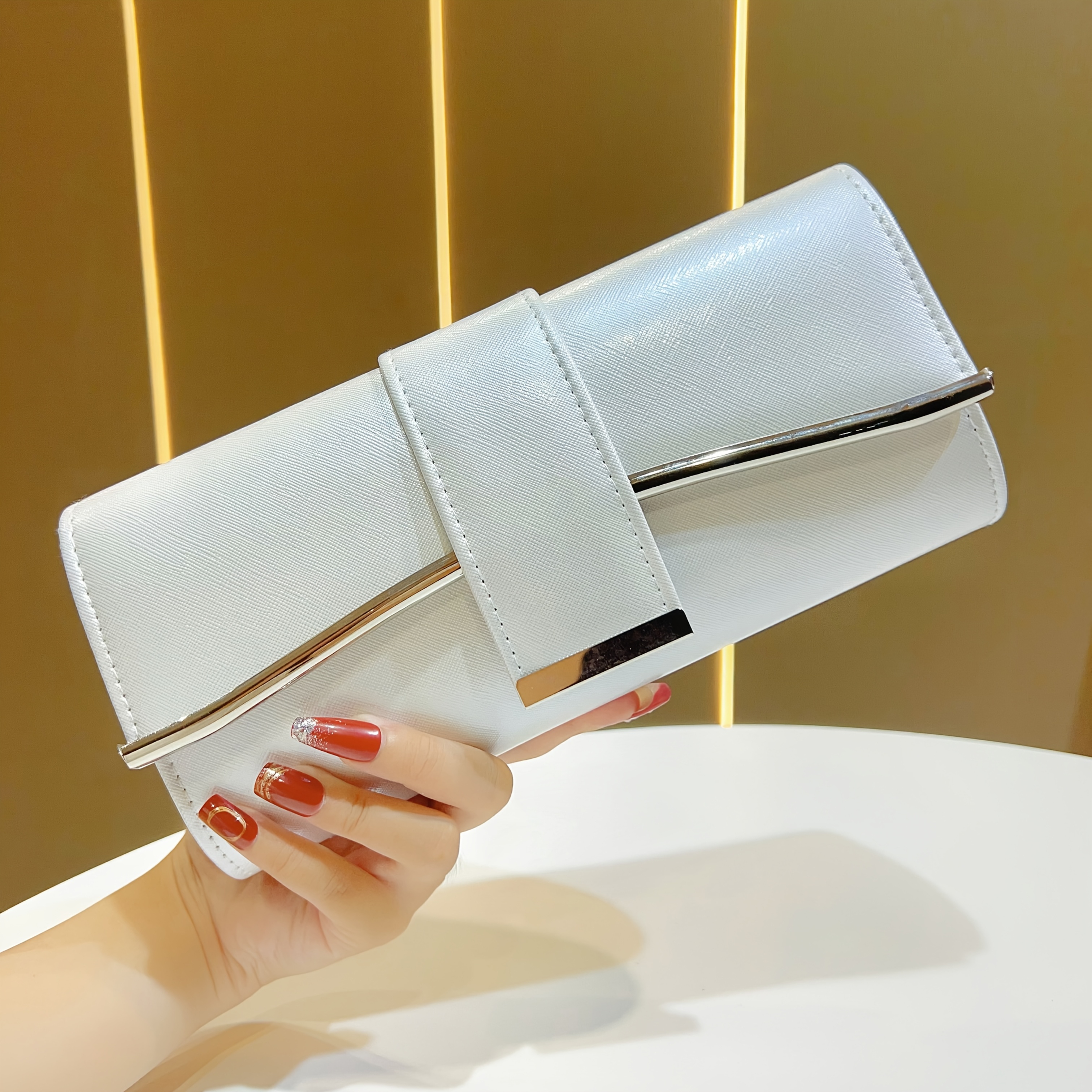 Image of Minimalist Elegant Evening Clutch Purse - Closure Detachable Crossbody Strap Suitable For Weddings, Formal Dresses, Daily Outfits, Gift For Her, Layer / With Closure & Shoulder Strap