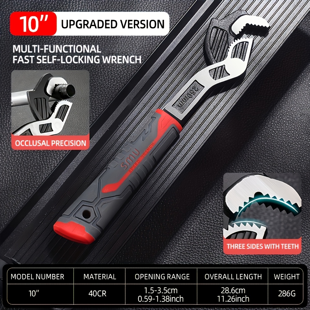 1pc Airaj Self-locking Wrench Tube Wrench 6/8/10/12 Inch Self-locking Wear-resistant Anti-slip Handle Chromium-vanadium Alloy Steel