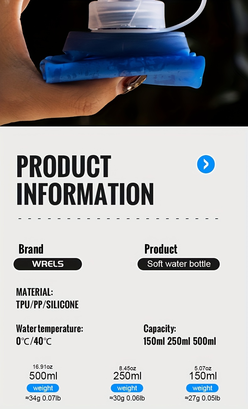 1pc, WRELS Outdoor Sports Solid Color Soft Water Container, Made from Food-Grade TPU Material That Is Free from BPA, Produced Through a Hot Pressing Method That Ensures It Is Odorless, Suitable for Outdoor Activities